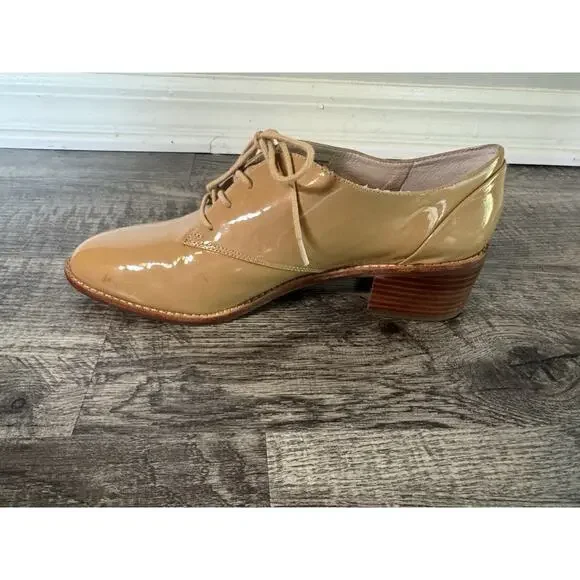 Louise et Cie Patent Oxford Shoes 9M Tan Lace-Up Block Heel Vintage Inspired - Picture 6 of 16